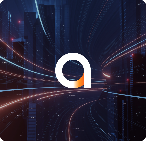 Imagem logo da Accelera ao centro com fundo abstrato futurista